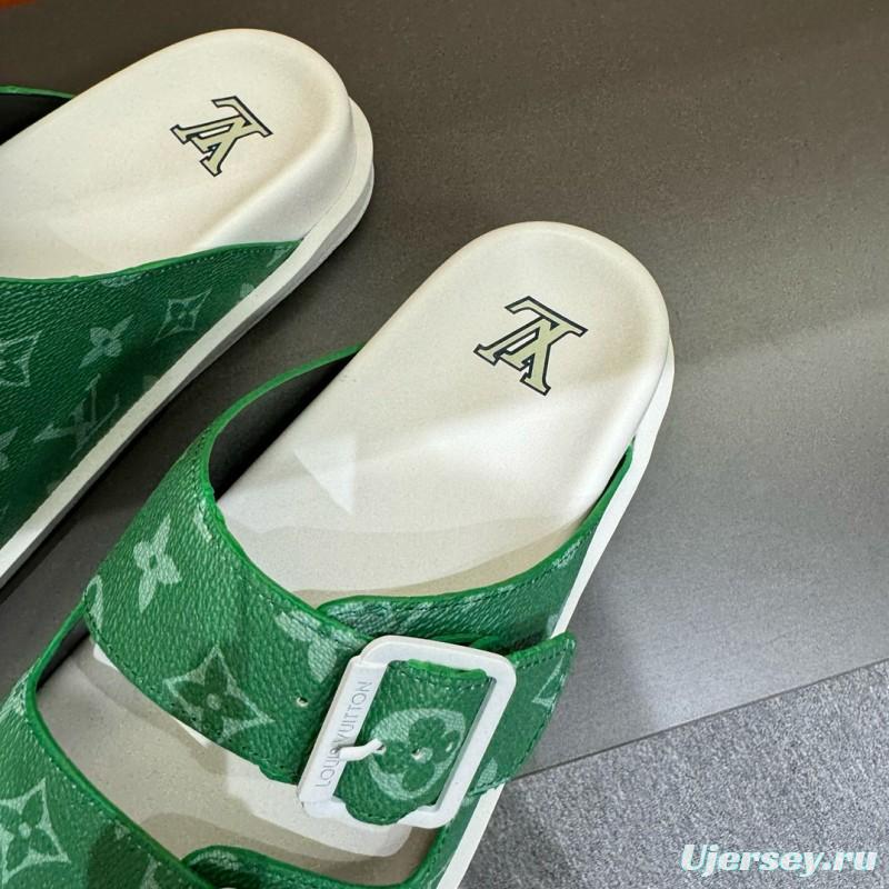 2024 Slippers Louis Vuitton Green Canvas Slippers