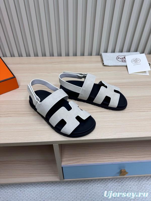 2025 Women Hermès White Leather Slippers