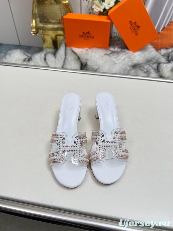 2025 Hermès White Leather Slippers H Pattern MJ00180