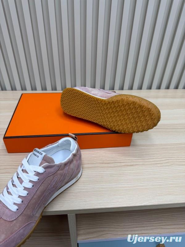 2025 Women Hermès Pink Suede Sneakers KFY00300