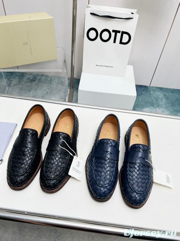 2024 Men Brunello Cucinelli Navy Leather Loafers MJ00500