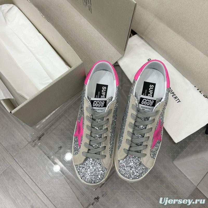 2024 Women GGDB Silver Pink Leather Suede Sneakers