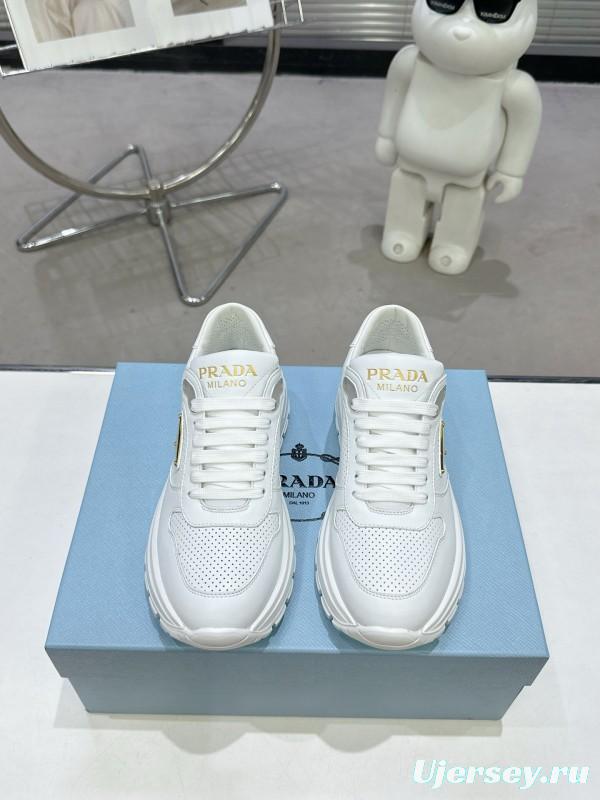 2025 Unisex Prada White Leather Sneakers KFY00310