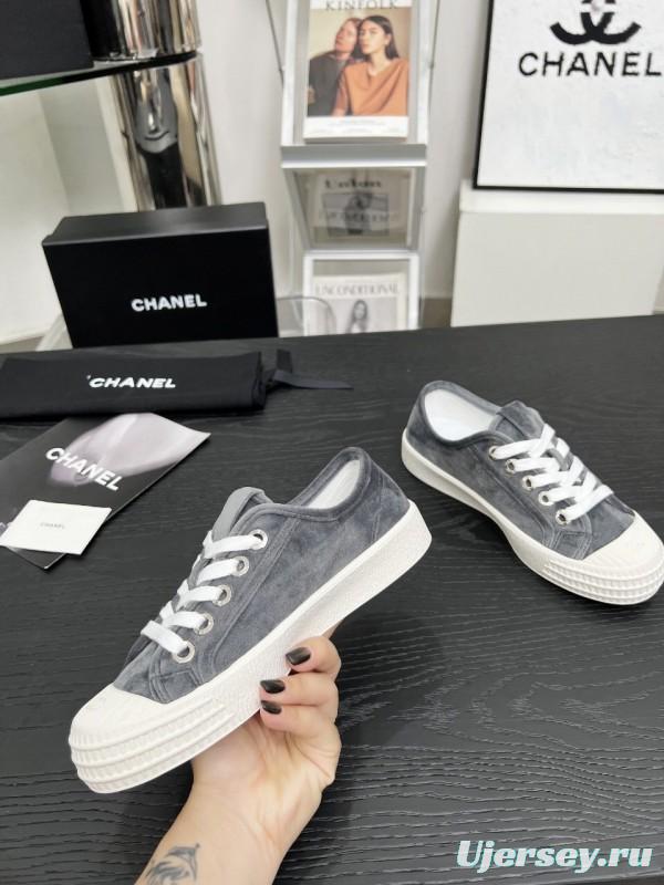 2025 Women Chanel Grey Canvas Casual Sneakers LY00230