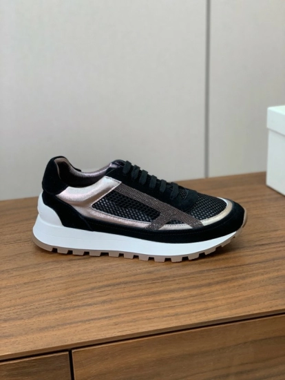 2025 Women Brunello Cucinelli Black Rose Gold Mesh Suede Leather Sneaker