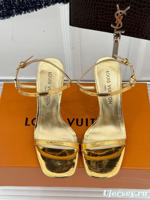 2025 Women Louis Vuitton Gold Leather Sandals