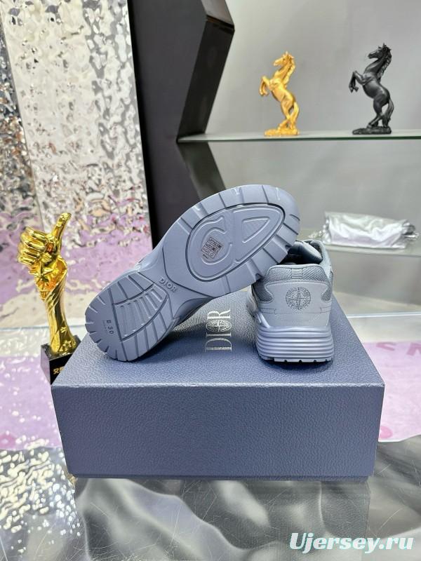 2024 Unisex Dior Stone Island Grey Mesh Tech Fabric B30 Sneakers MJ00330