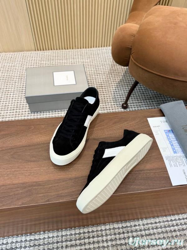 2025 Unisex TOM FORD Black White Suede Leather Sneakers