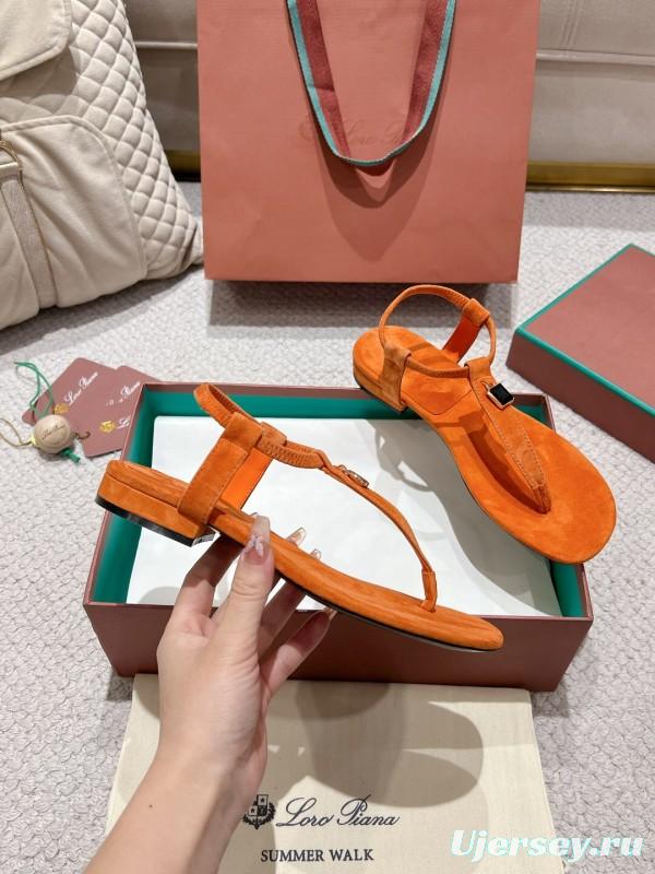 2025 Slippers Loro Piana Orange Suede Slippers LY00300