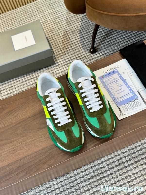2025 Unisex TOM FORD Green Yellow White Suede Leather Sneakers LY00360(F)/LY00370(M)
