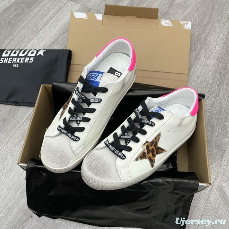 2025 Women GGDB White Pink Leopard Print Leather Sneakers