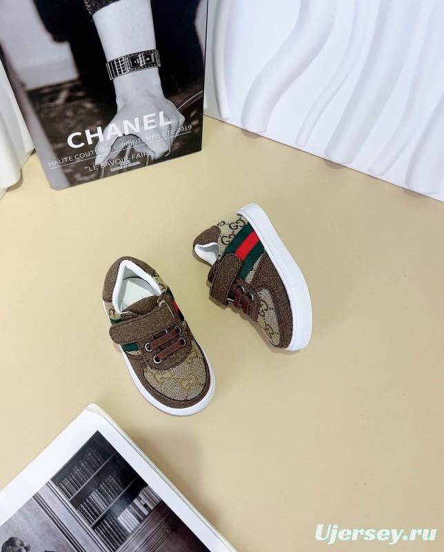 2024 Kids Gucci Brown Green Canvas Sneakers