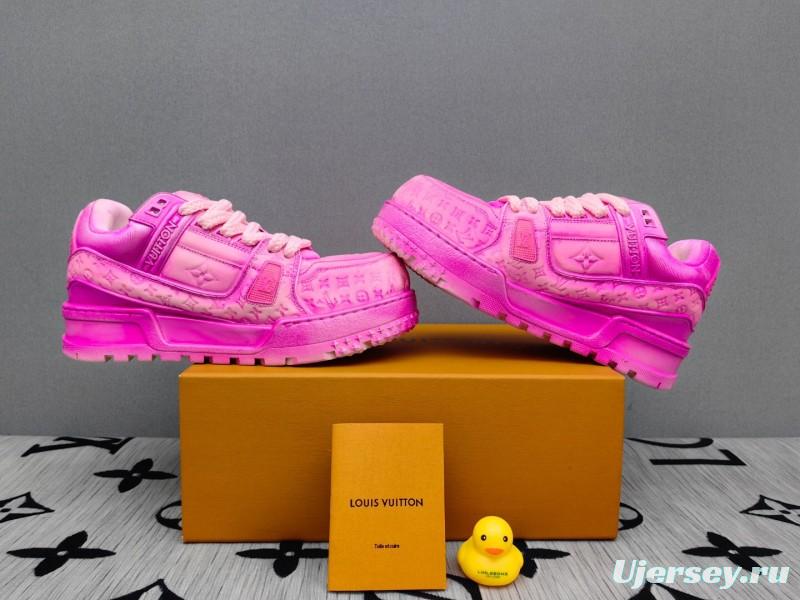 2025 Women Louis Vuitton Pink Leather Sneakers
