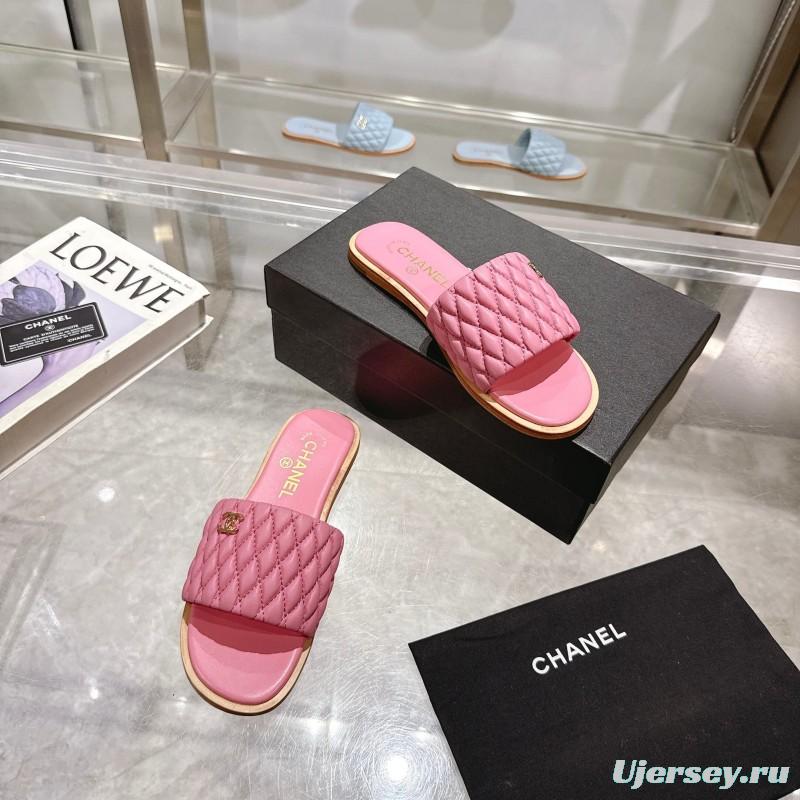 2025 Women Chanel Pink Lambskin Slippers LY00240