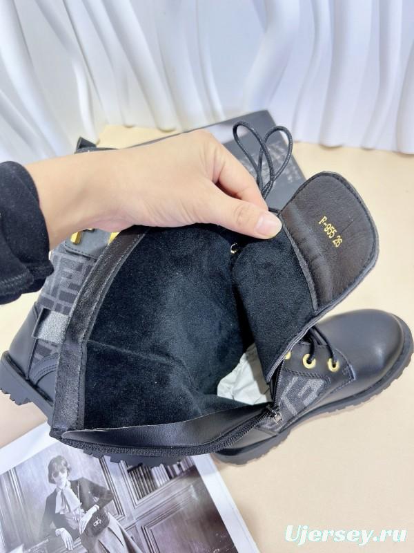 2024 Kids Fendi Black Brown Leather Fabric Boots