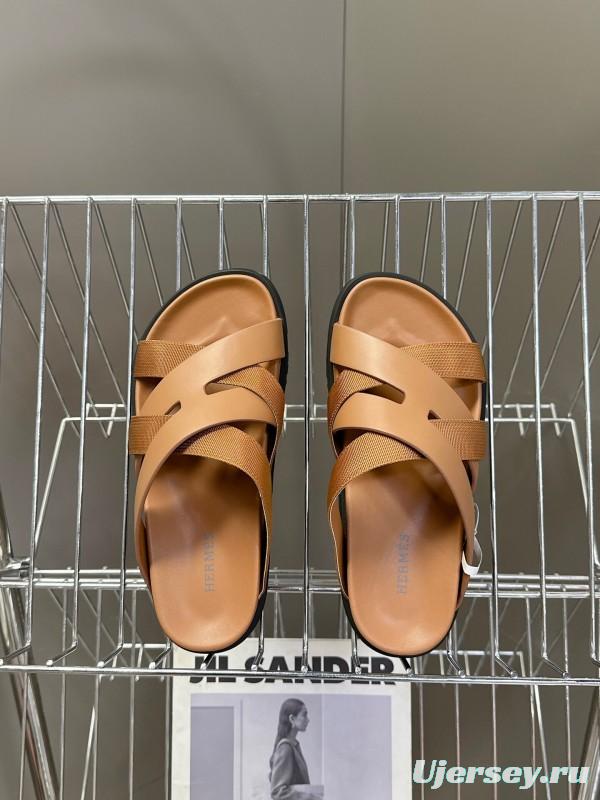 2025 Slippers Hermès Brown Leather Slippers