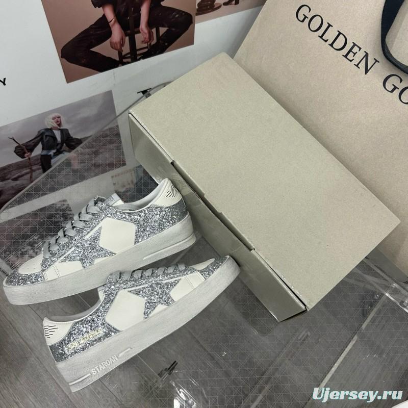 2024 Women GGDB Silver Glitter Leather Sneakers