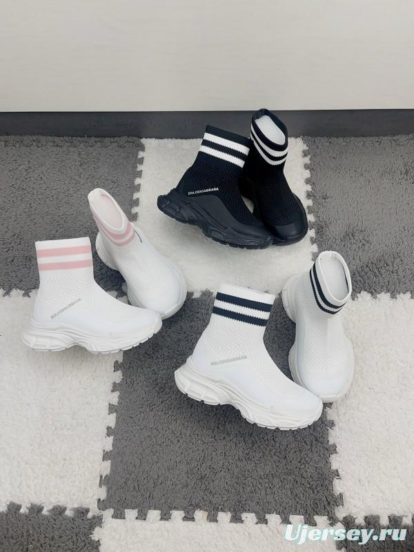 2024 Kids Dolce & Gabbana White Pink Black Knit Fabric Sneaker