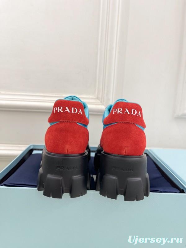 2025 Unisex Prada Blue Red Suede Silk Casual Sneakers KFY00310(F)/KFY00330(M)