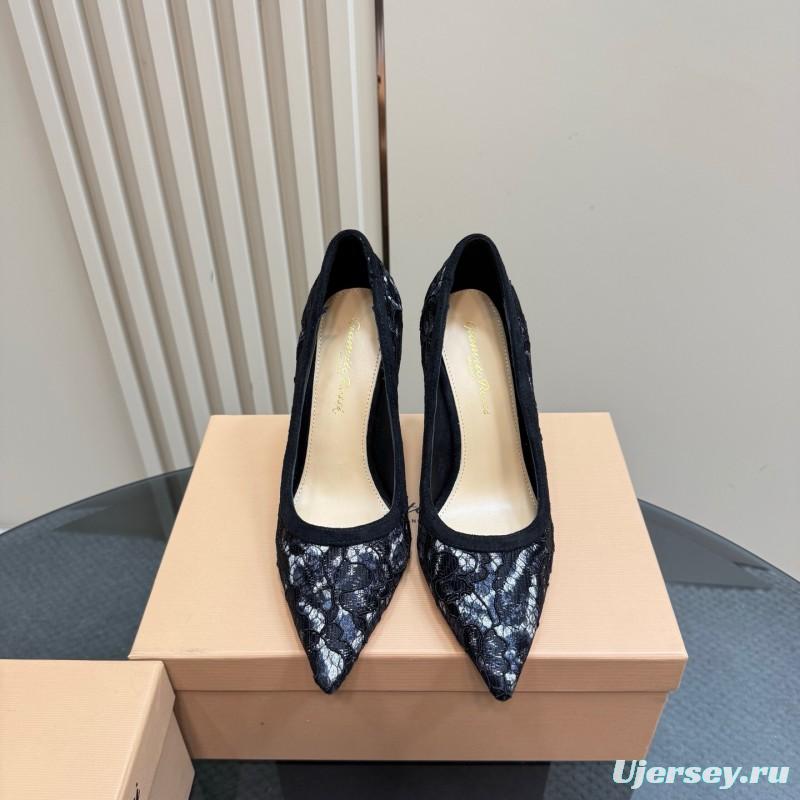 2025 Women Gianvito Rossi Black Lace Leather High Heel KFY00280