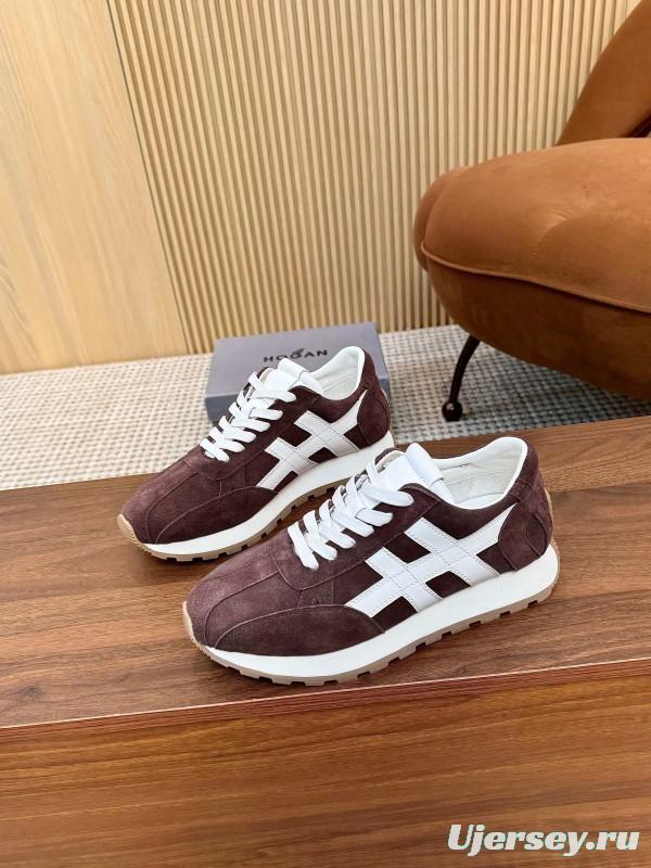 2025 Unisex HOGAN Burgundy White Suede Leather Sneakers