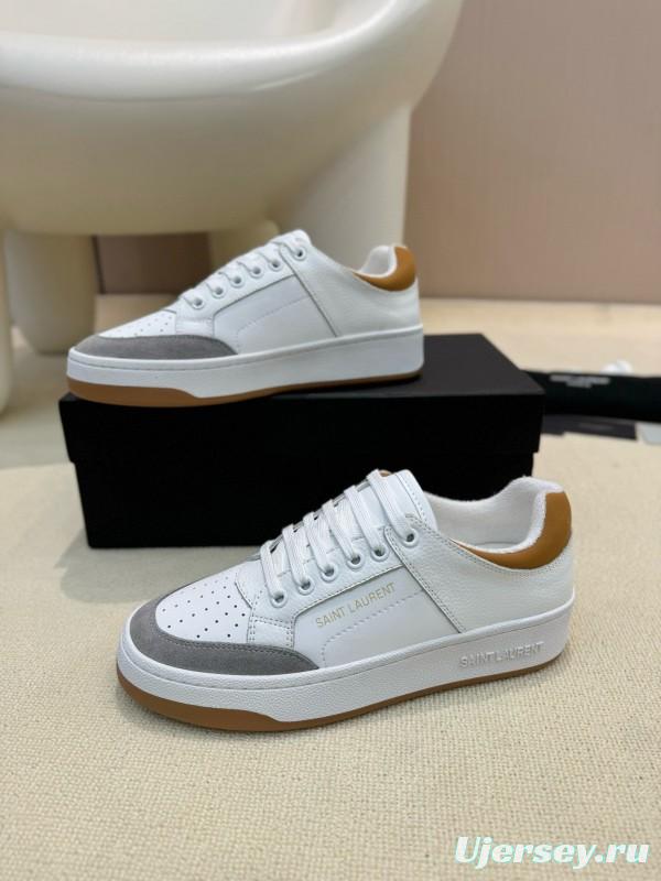2024 Unisex Yves Saint Laurent White Grey Brown Leather Suede Sneakers