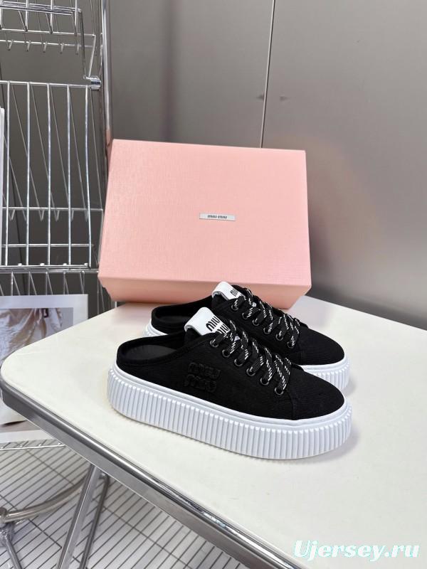 2025 Women Miu Miu Black Canvas Sneakers LY