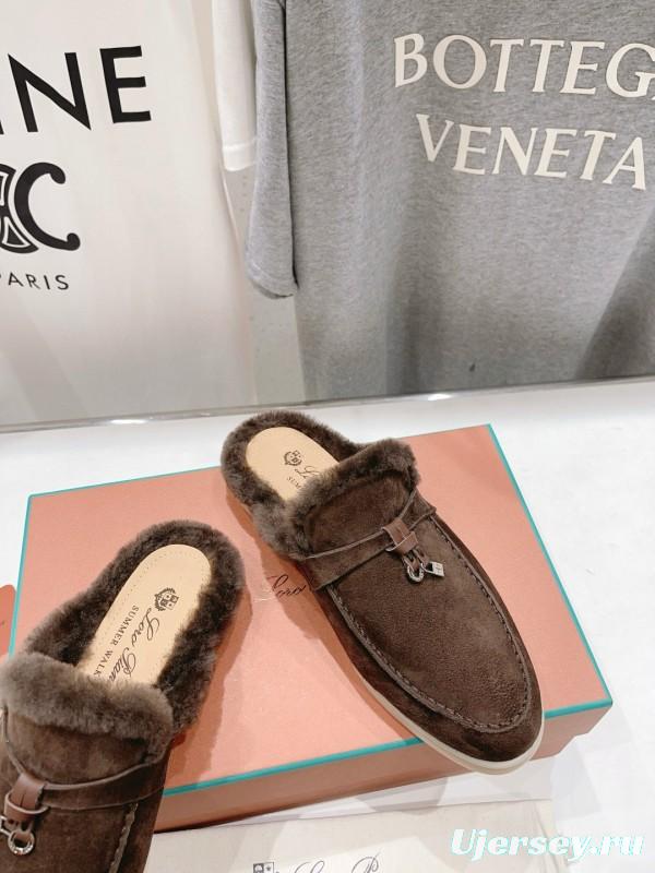 2024 Women LP Brown Suede Shearling Loafers MJ00300
