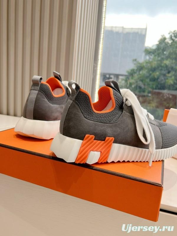 2024 Unisex Hermès Black Orange Calfskin Suede Sneakers MJ00290(M/W)