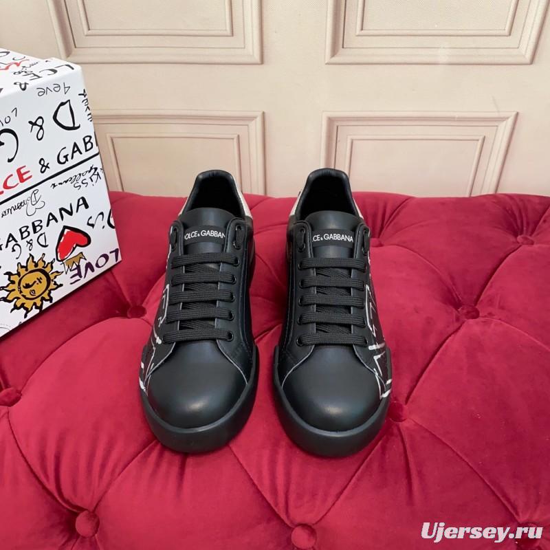 2025 Men Dolce & Gabbana Black Silver Leather Sneakers