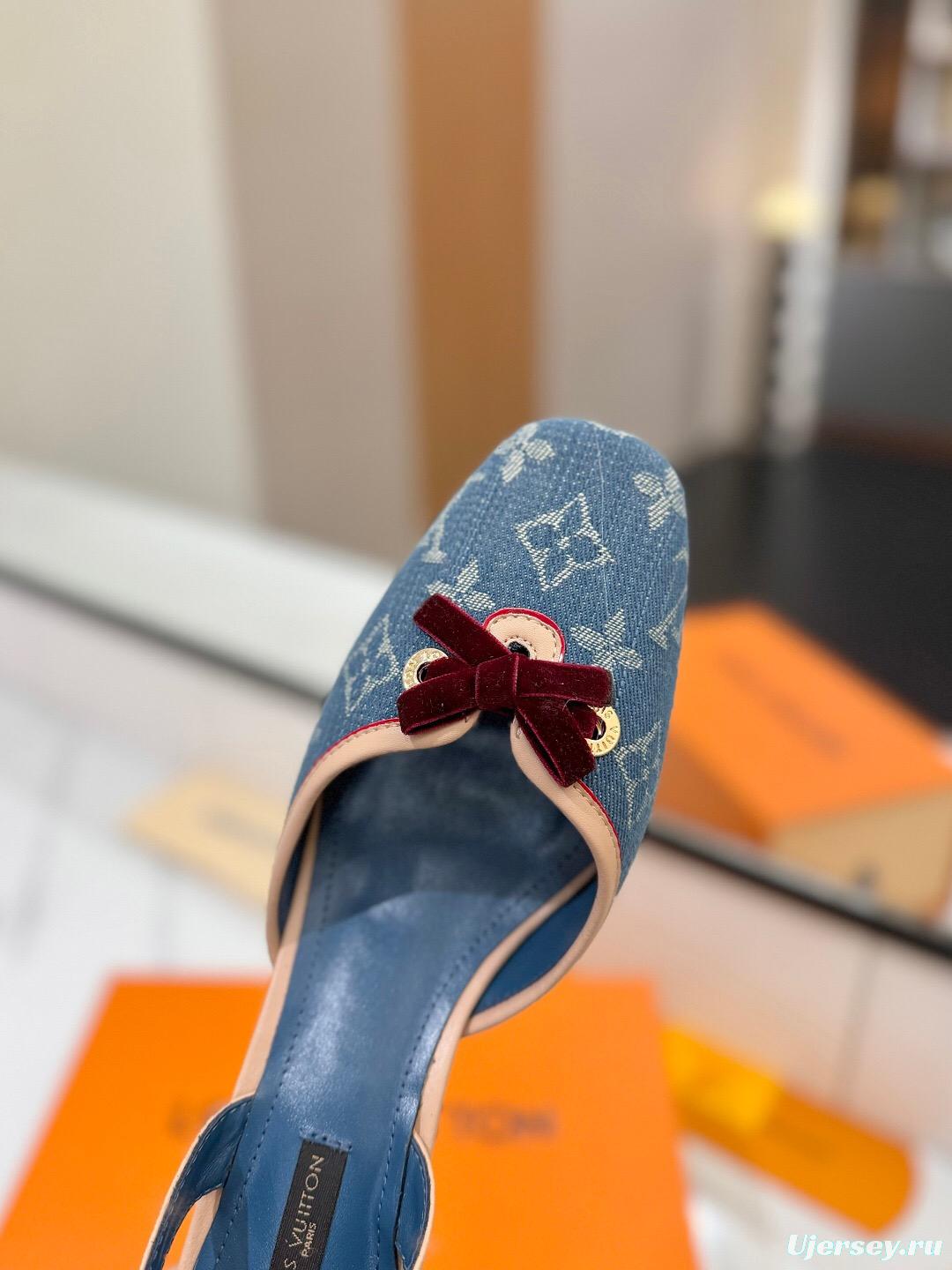 2025 Women Louis Vuitton Blue Denim LV Monogram Leather Sandals Buckle KFY00310