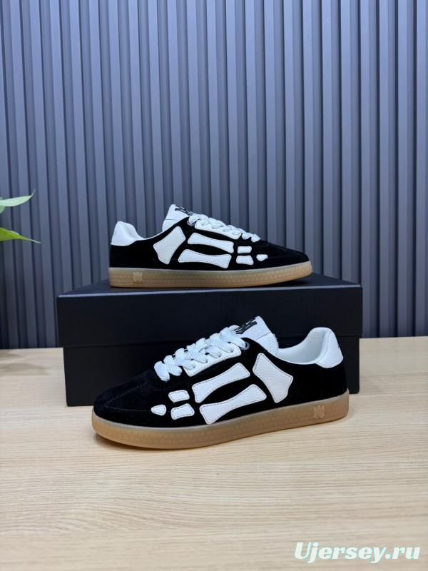 2025 Unisex Amiri Black White Leather Suede Sneakers Skeleton Design LY00280
