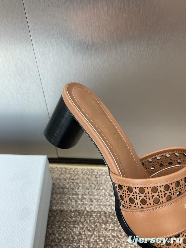 2025 Women Dior Brown Leather Sandals Christian Dior Paris KFY00310
