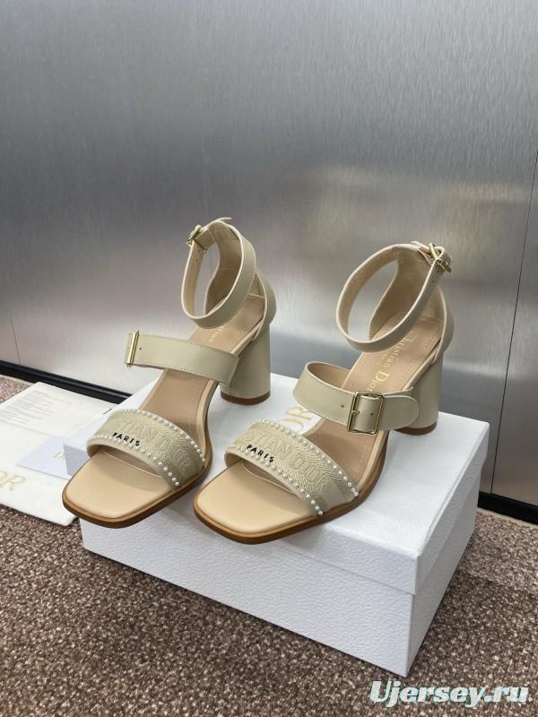 2025 Women Dior Beige Leather Embroidered Sandals