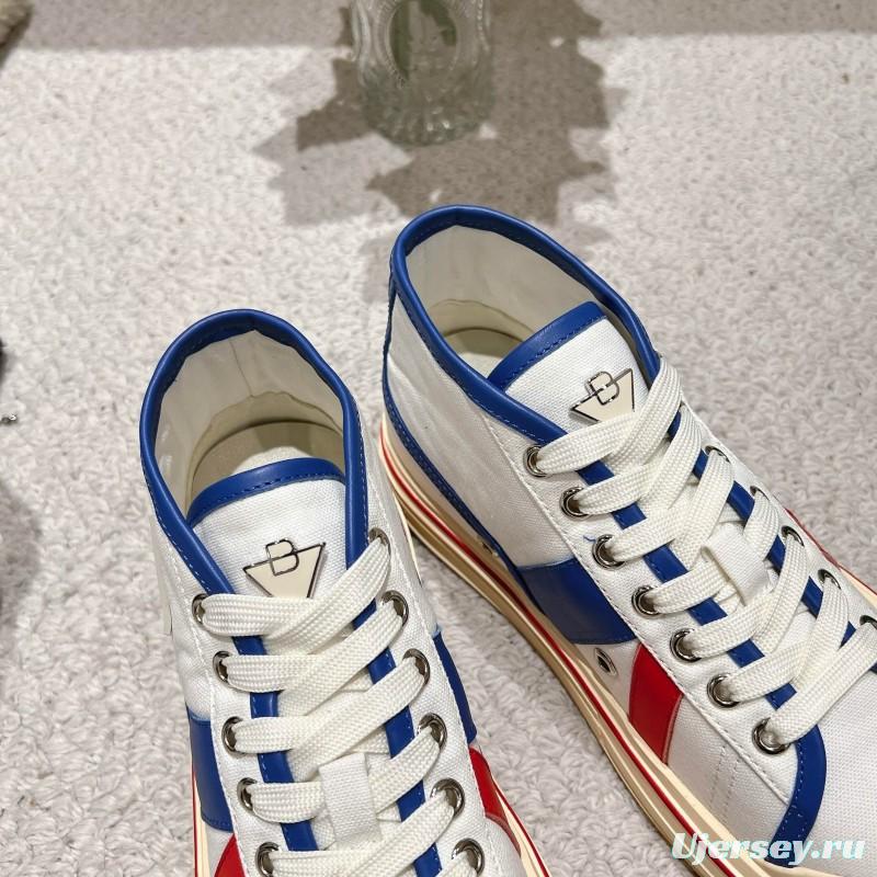 2025 Unisex Bottega Veneta White Blue Red Canvas Lambskin Sneakers Hand Painted LY00