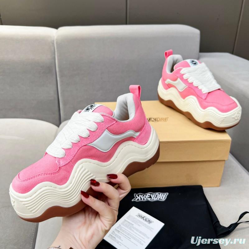 2025 Women HEYDAY Pink White Canvas Leather Wave Bread Sneakers KFY00260(F)