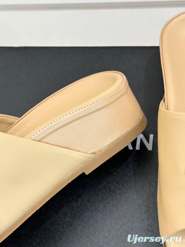 2025 Women Chanel Beige Leather Slippers
