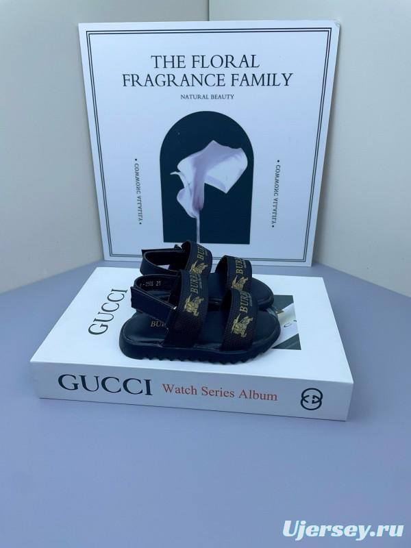 2025 Kids Burberry White Black Leather Sandals