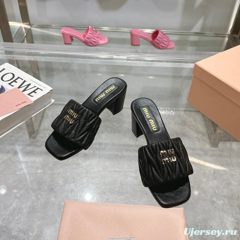 2025 Women Miu Miu Black Leather Sandals