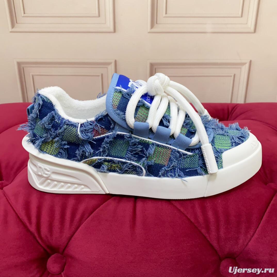 2025 Unisex Dolce & Gabbana Blue Green Denim Fabric Sneakers