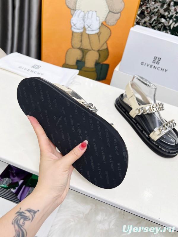 2025 Women Givenchy White Leather Sandals Chain Detail LY00260