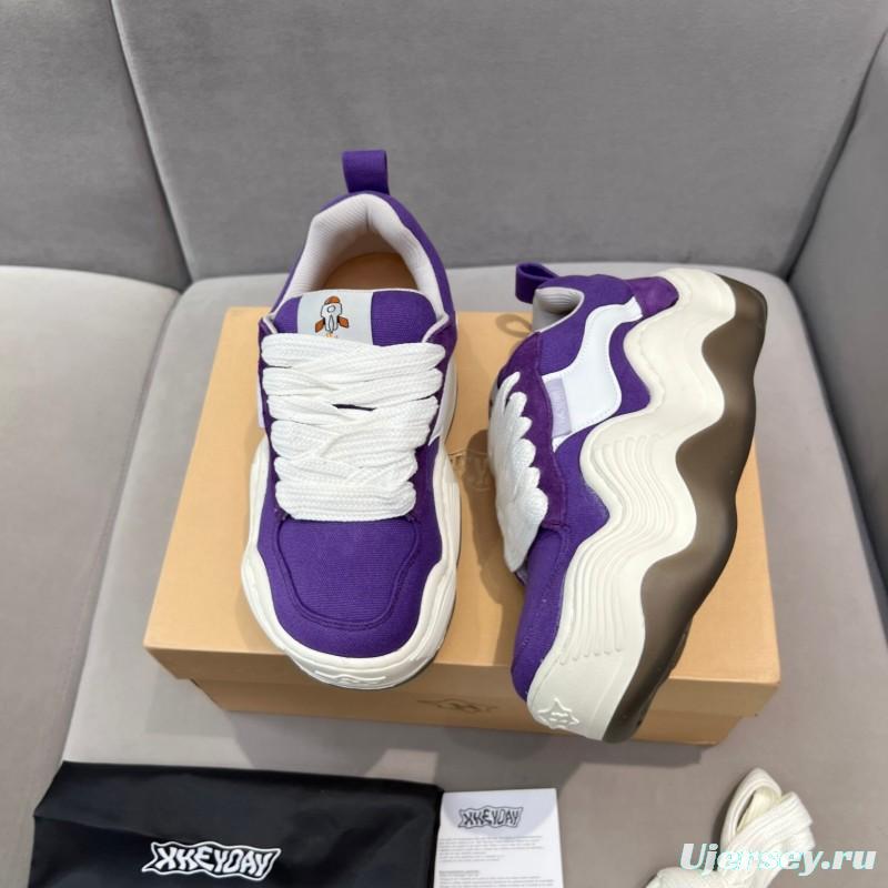 2025 Unisex HEYDAY Purple White Canvas Leather Sneakers Wave Sole KFY00260