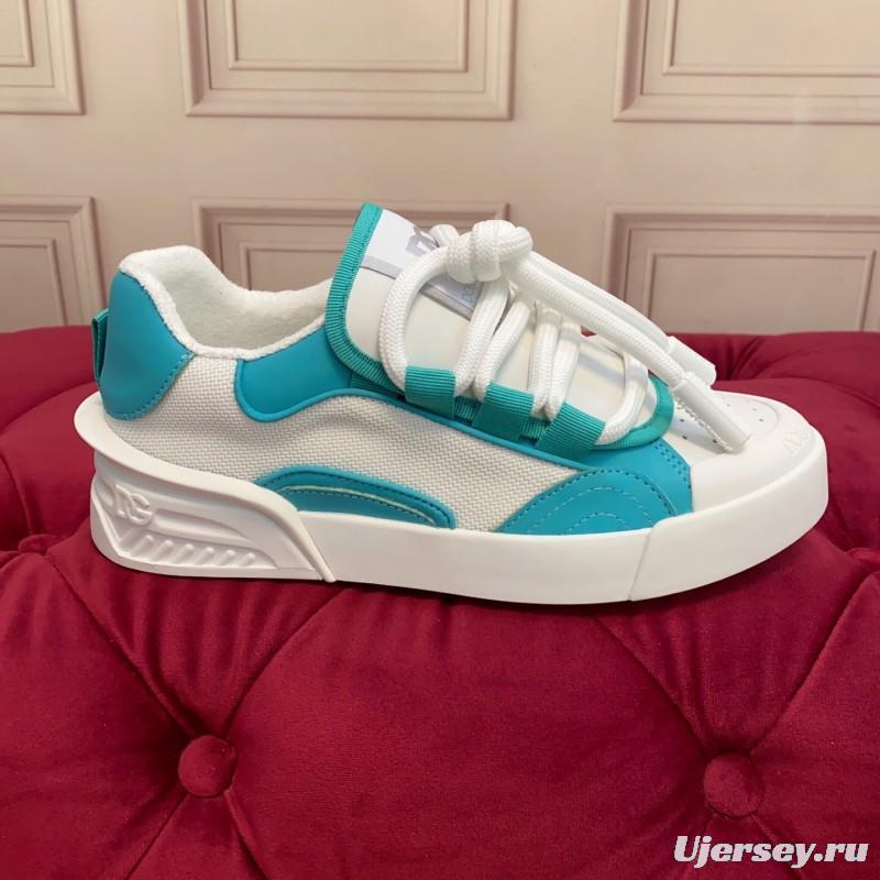 2025 Unisex Dolce & Gabbana White Blue Leather Textile Sneakers