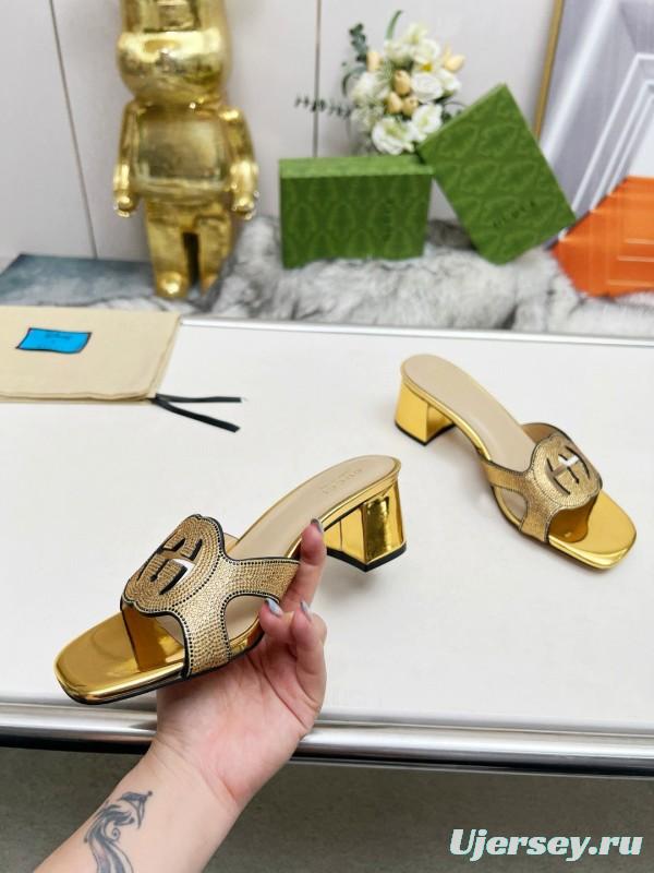 2025 Gucci Gold Leather Slippers