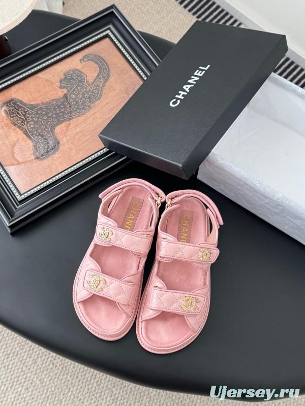 2025 Women Chanel Pink Leather Sandals LY00320