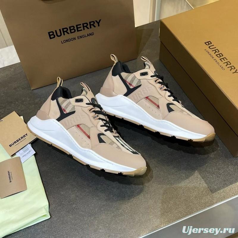 2025 Unisex Burberry Beige Black Suede Leather Cotton Sneakers Vintage Check MJ00380