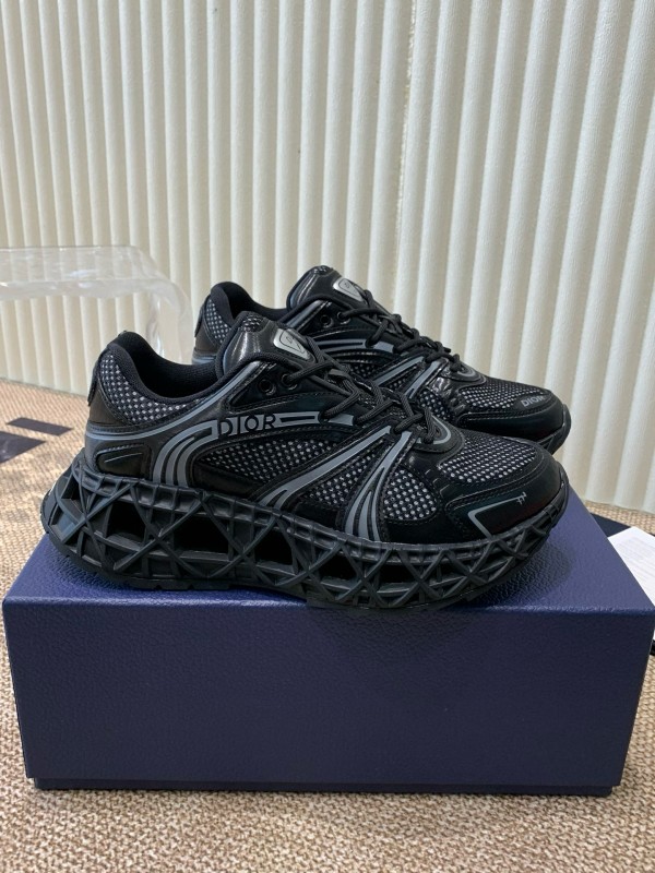 2024 Unisex Dior Black Mesh Leather Sneakers MJ00400