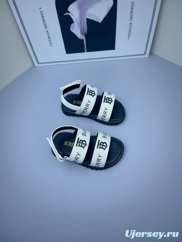 2025 Kids Burberry White Black Leather Sandals