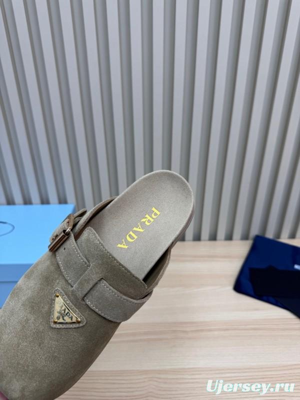 2025 Prada Grey Suede Slippers LY00280