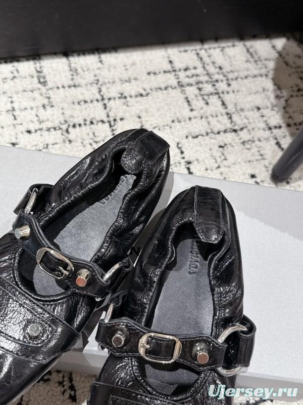 2025 Women Balenciaga Black Leather Ballet Shoes